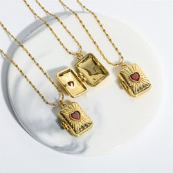 Retro Opening And Closing Love Zircon Album Box Necklace