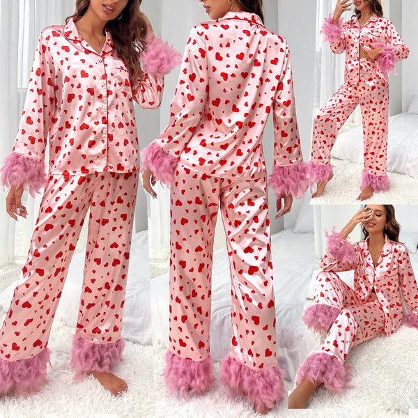 Valentine's Day Sweet Love Heart Printed Suit Pajamas