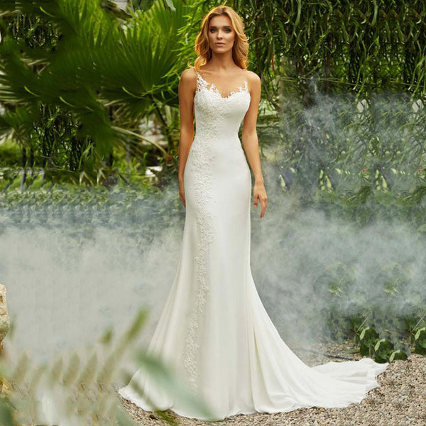 Retro Round Neck With Little Tail Bridal Gown