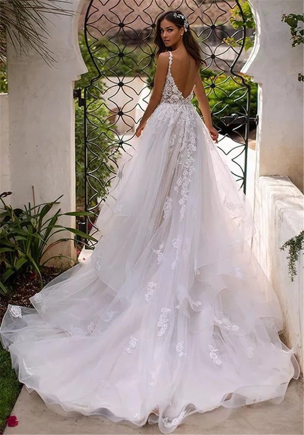 Slim Deep V Light Wedding Dress
