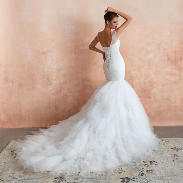 Big Tail Mermaid Backless V-Neck Bride Gown