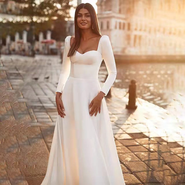 Square Neck Long Sleeve Bridal Gown