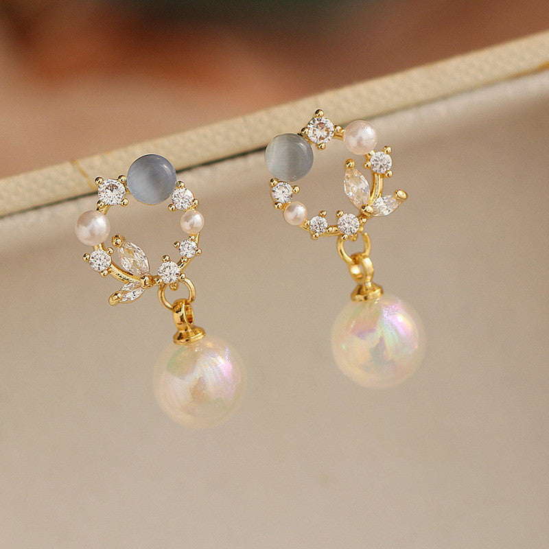 Blue Opal Fairy Fish Ji Pearl Stud Earrings