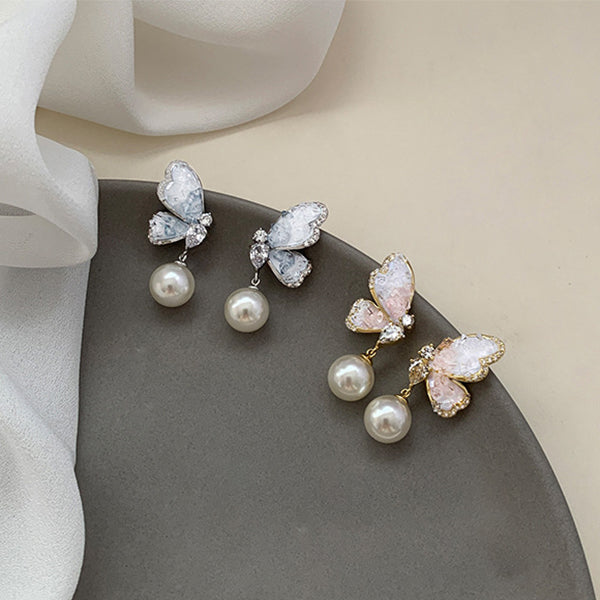 Butterfly Pearl Rhinestone Earrings