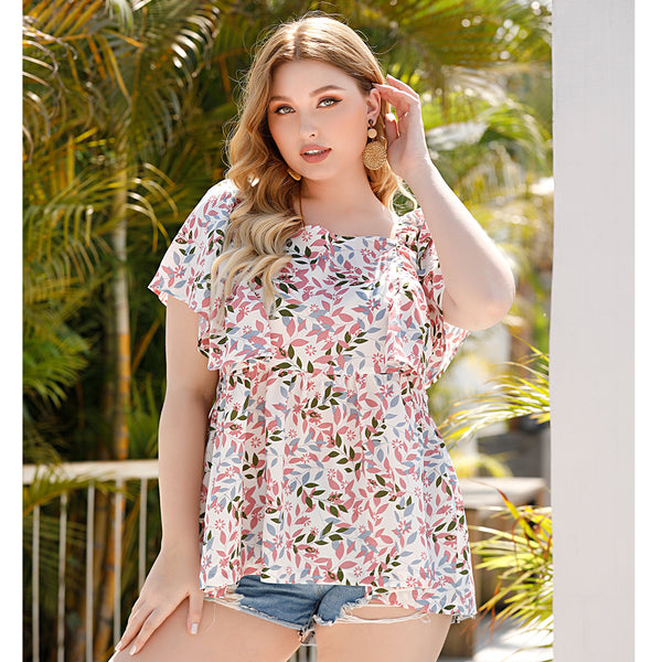 Summer Plus-Size Print Blouse Top
