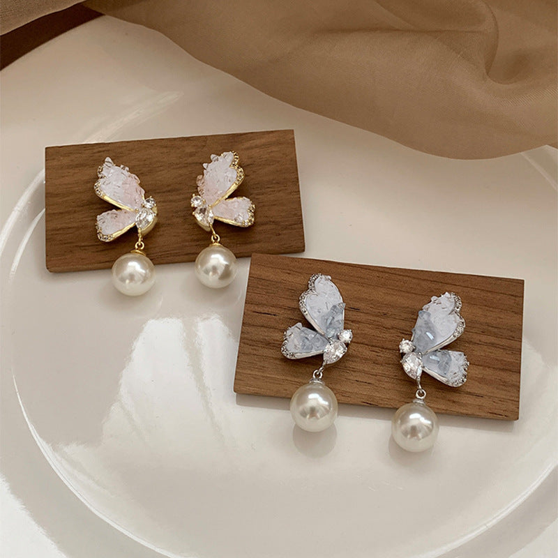 Butterfly Pearl Rhinestone Earrings