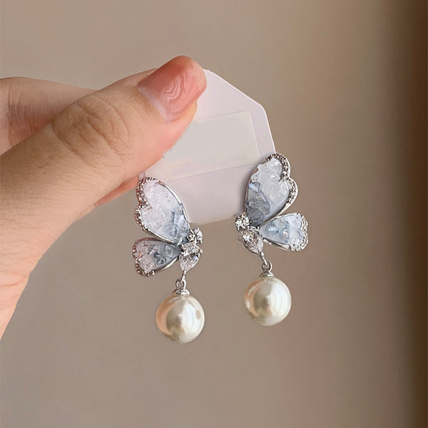 Butterfly Pearl Rhinestone Earrings