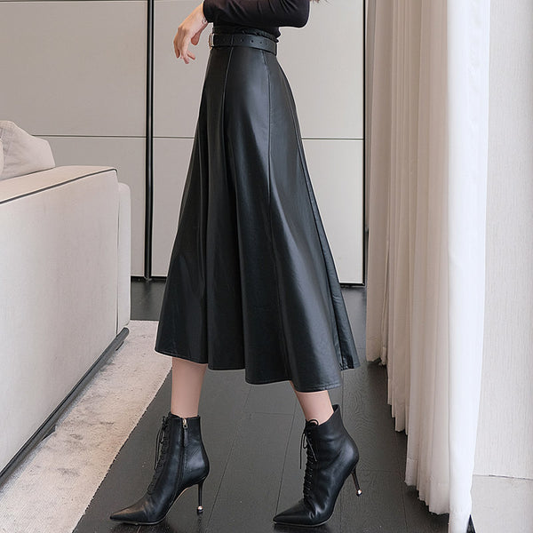 Black Upscale Mid-length A- Line Skirt