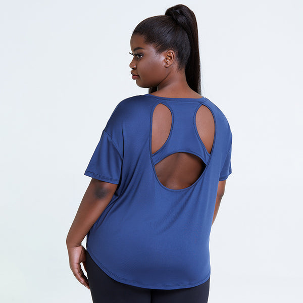 Round Neck Loose Hollow Plus Size Sports T-shirt