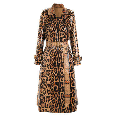 Brown Leather Leopard Coat