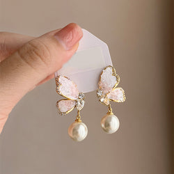 Butterfly Pearl Rhinestone Earrings