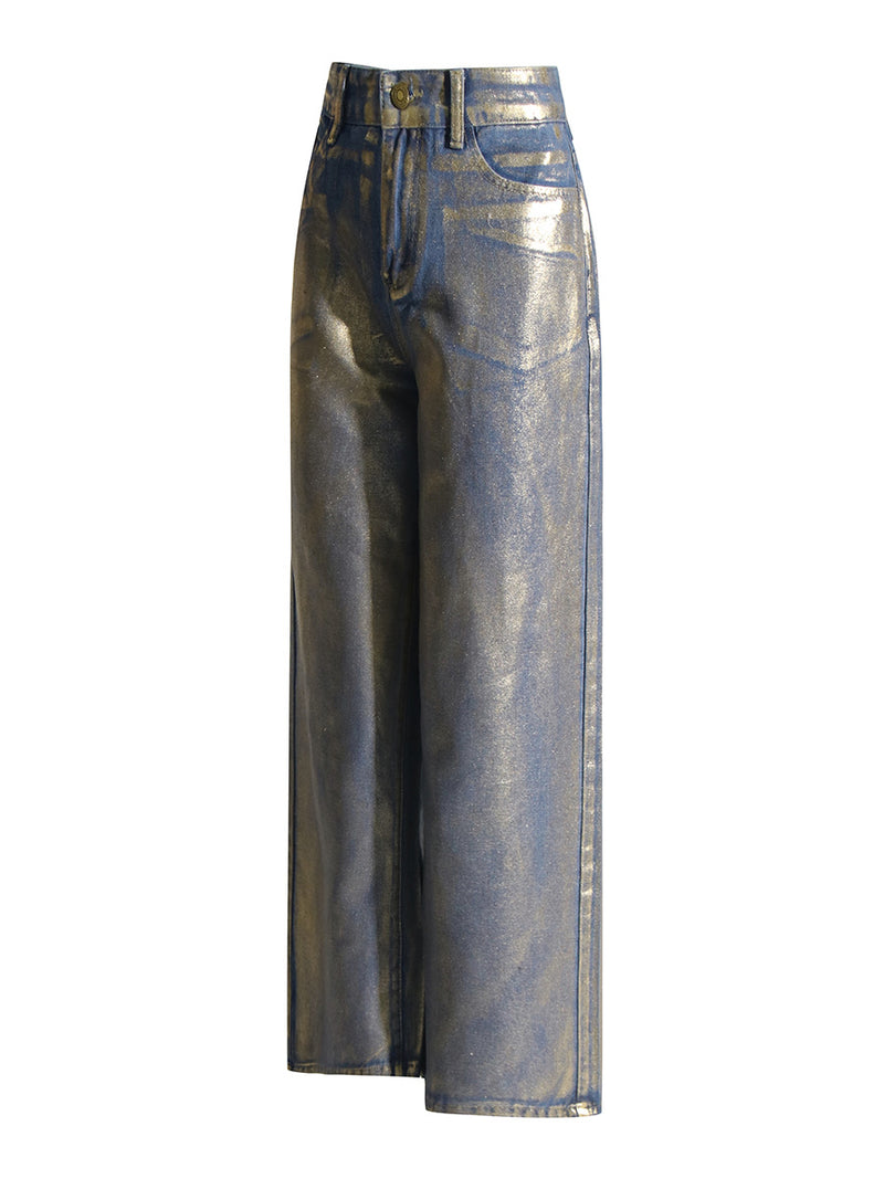 Bronzing Design High Waist Straight Jeans