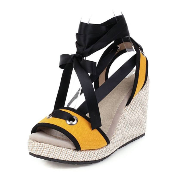 Plus Size Platform Wedge Lace-up High-heel Sandals