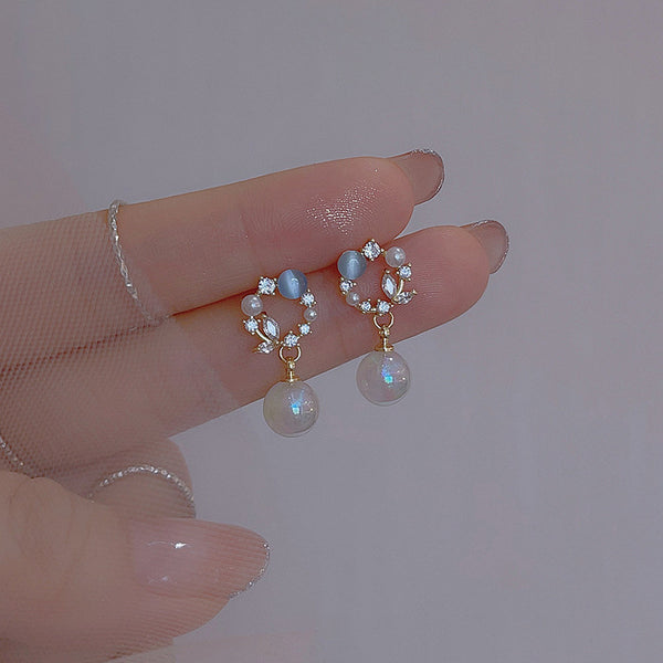 Blue Opal Fairy Fish Ji Pearl Stud Earrings