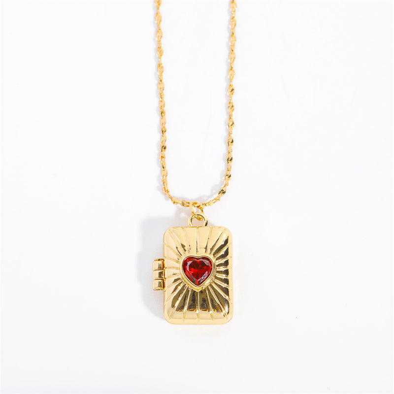 Retro Opening And Closing Love Zircon Album Box Necklace